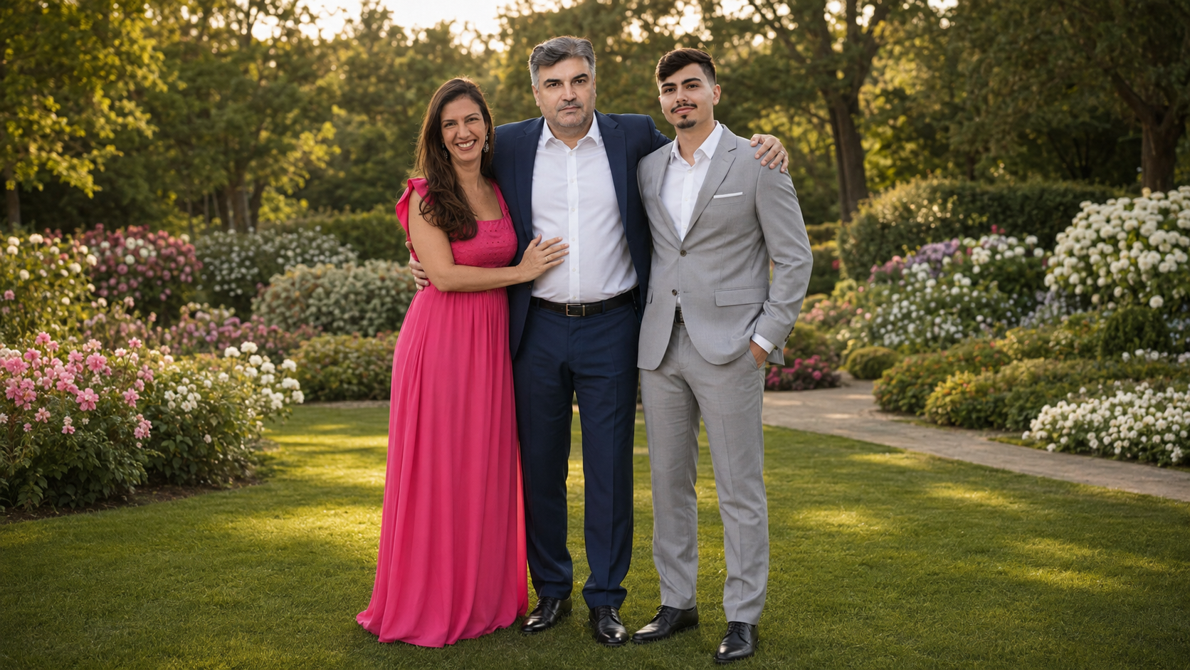 Orcy Pimenta Rocio com sua família em um jardim